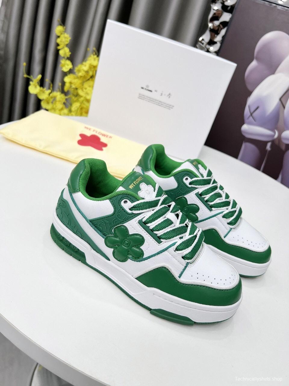 2025 Unisex WEFLOWER Green White Leather Sneakers LY00280