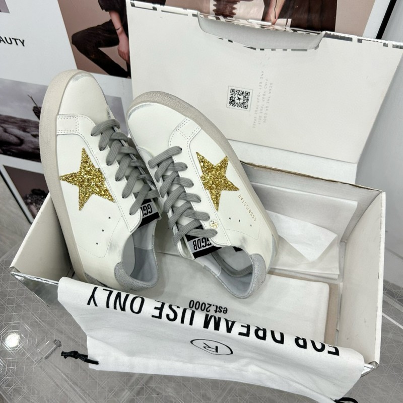 2025 Women GGDB White Gold Glitter Leather Sneakers
