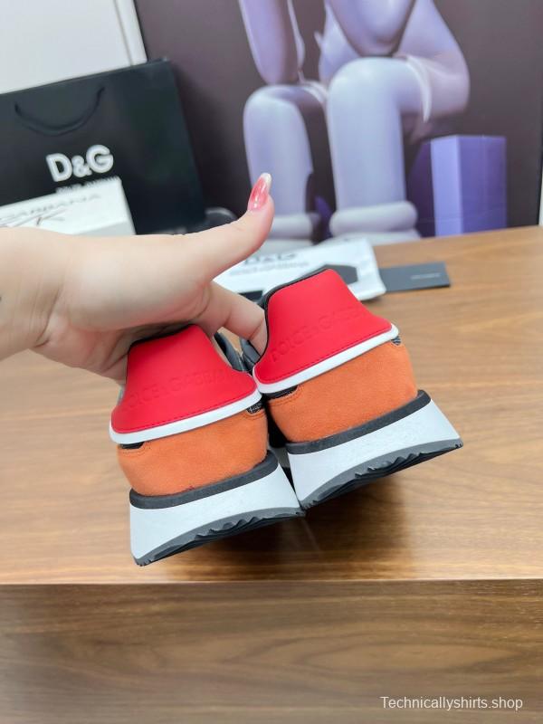 2025 Unisex Dolce & Gabbana Black Brown Red PU Leather Mesh Casual Sneakers LY00300