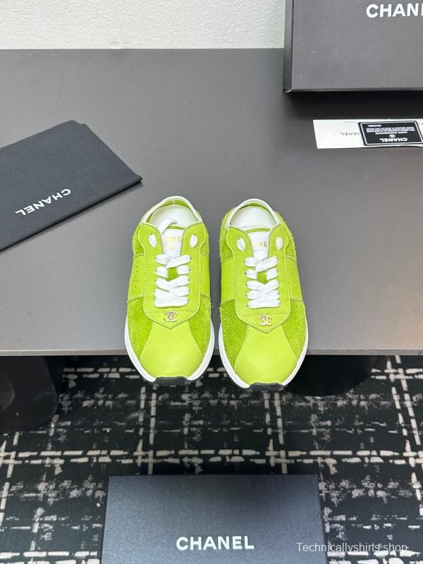 2025 Women CHANEL Green Suede Casual Sneakers Handmade For LY00360(F)