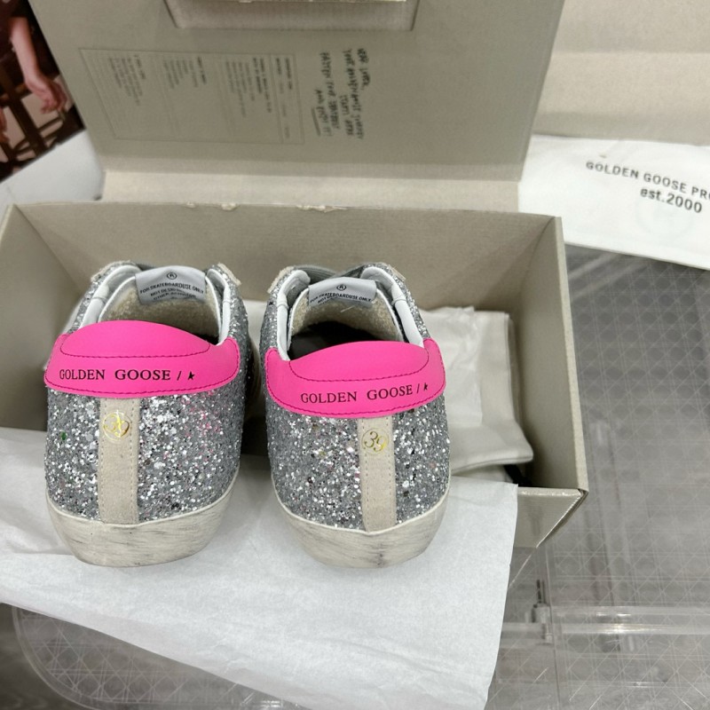 2024 Women GGDB Silver Pink Leather Suede Sneakers