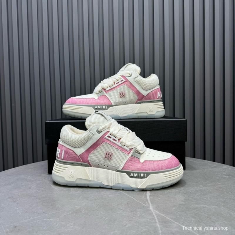 2024 Unisex Amiri Pink White Mesh Suede Sneakers MJ00360