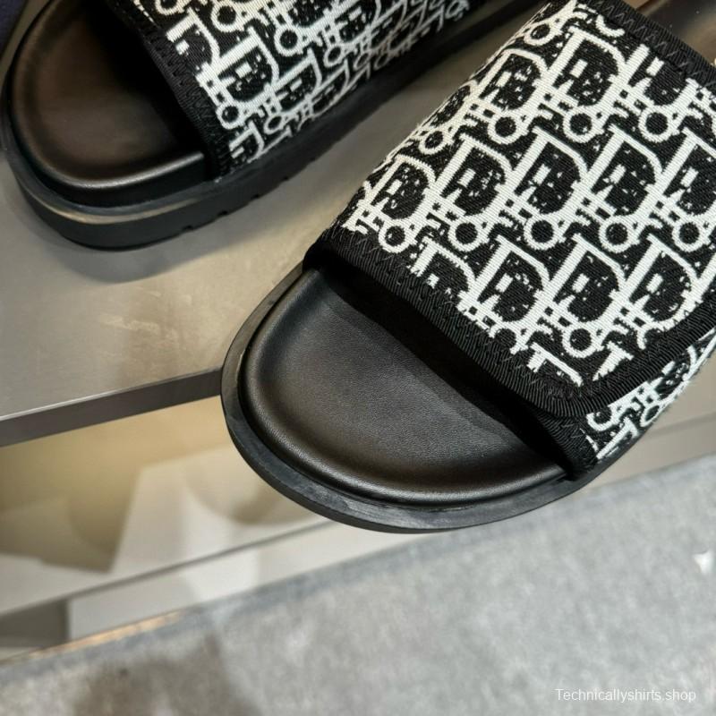 2024 Slippers Dior Black White Canvas Slippers MJ00180