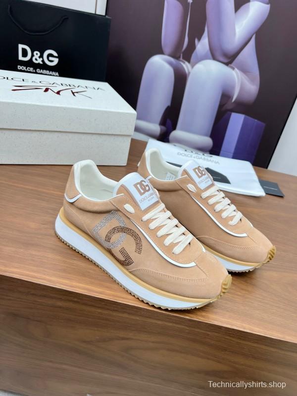 2025 Unisex Dolce & Gabbana Beige White PU Casual Sneakers LY00300