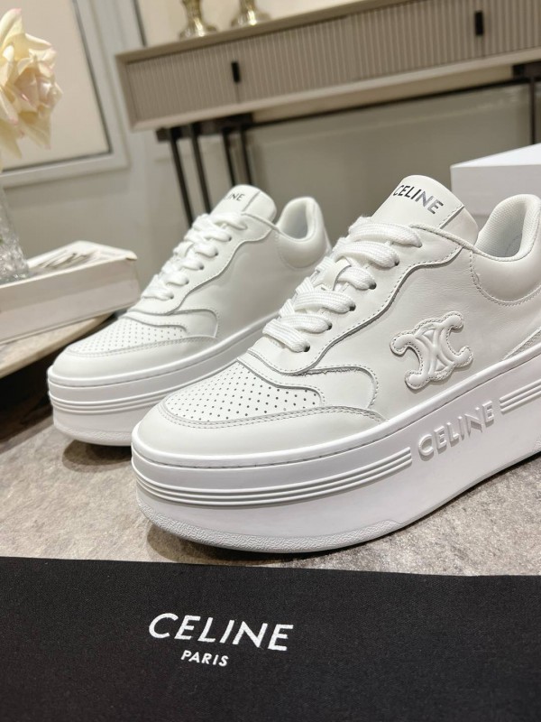 2025 Women Celine White Leather Platform Sneakers