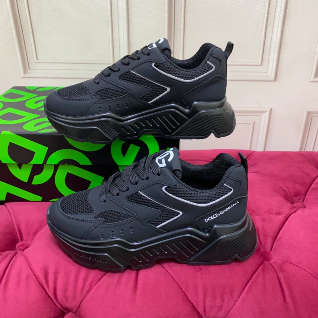 2025 Unisex Dolce Gabbana Black Mesh Leather Sneakers LY00330(F)/LY00340(M)