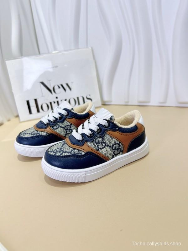 2024 Kids Gucci Blue Brown Canvas Leather Sneakers