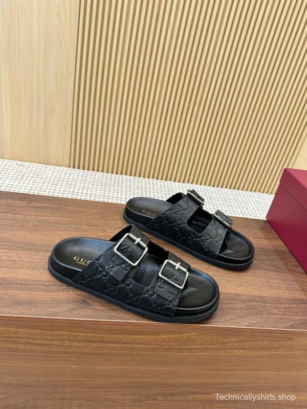 2025 Women Gucci Black Leather Sandals Buckle LY00230