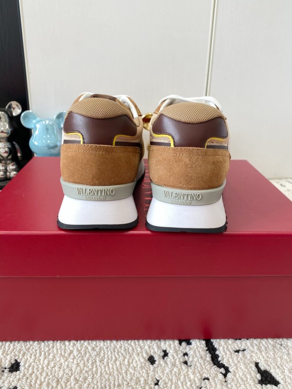2025 Unisex Valentino Beige Brown Yellow Suede Silk Cow Leather Sneakers LY00340