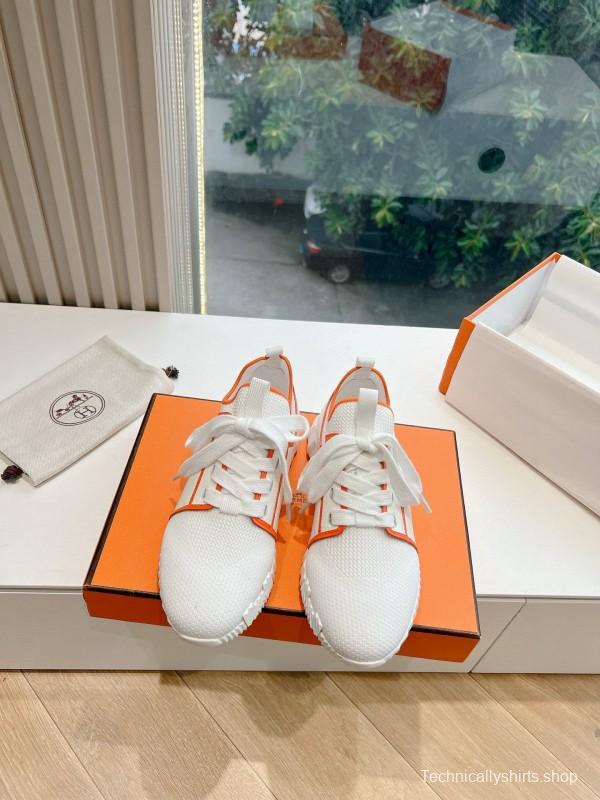2024 Unisex Hermès white orange knit sneakers