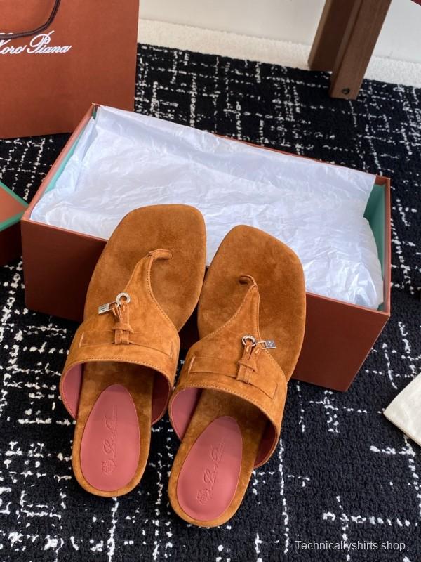 2025 Women Le Parmentier Brown Suede Thong Sandals KFY00280