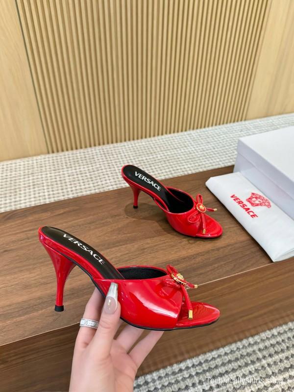 2025 Women VERSACE Red Patent Leather High Heel Bow LY00210