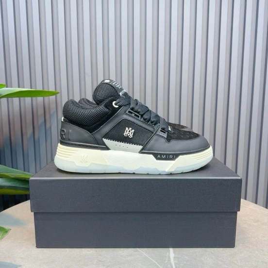 2024 Unisex Amiri Black Mesh Leather Sneakers MJ00360