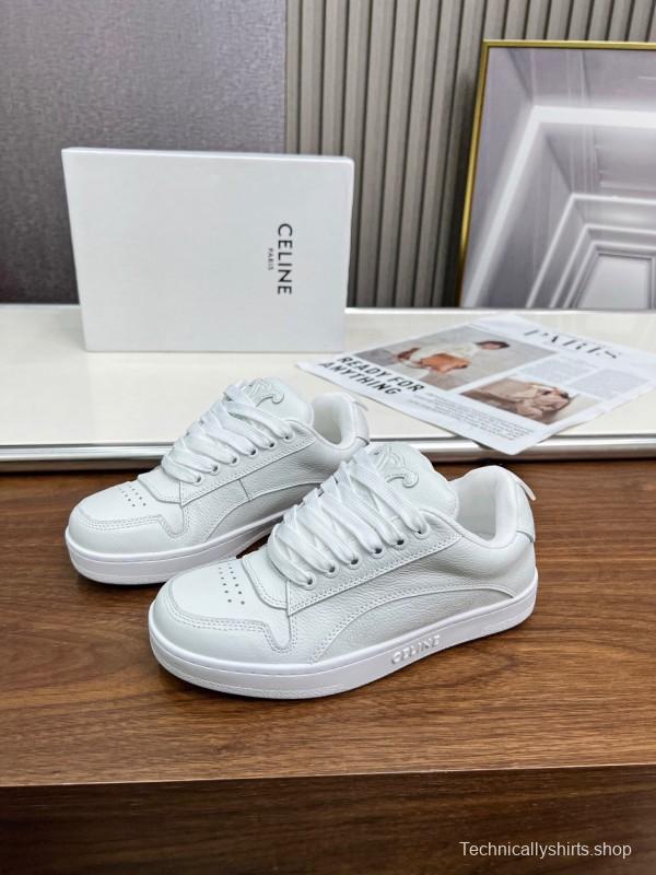 2025 Unisex CELINE White Leather Sneakers KFY00260