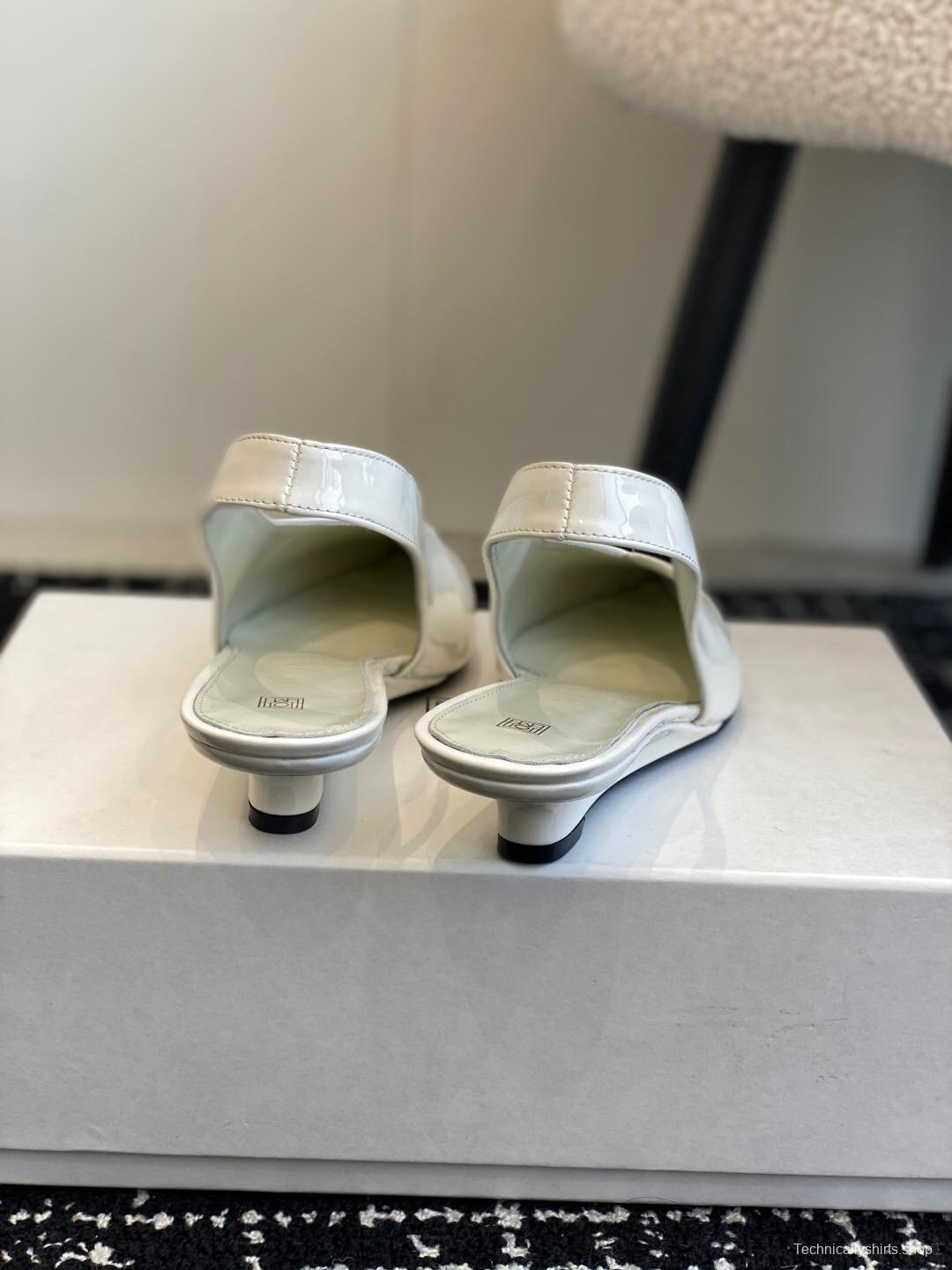 2025 Women Toteme White Patent Leather Slingback Pointed Toe Pumps