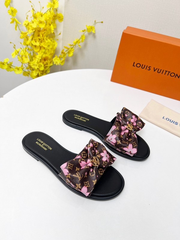 2025 Women Louis Vuitton Brown Pink Leather Slippers LY00190