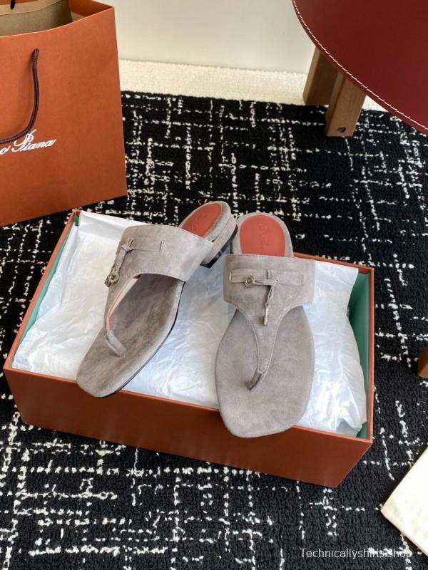 2025 Women Le Parmentier Grey Suede Thong Sandals KFY00280