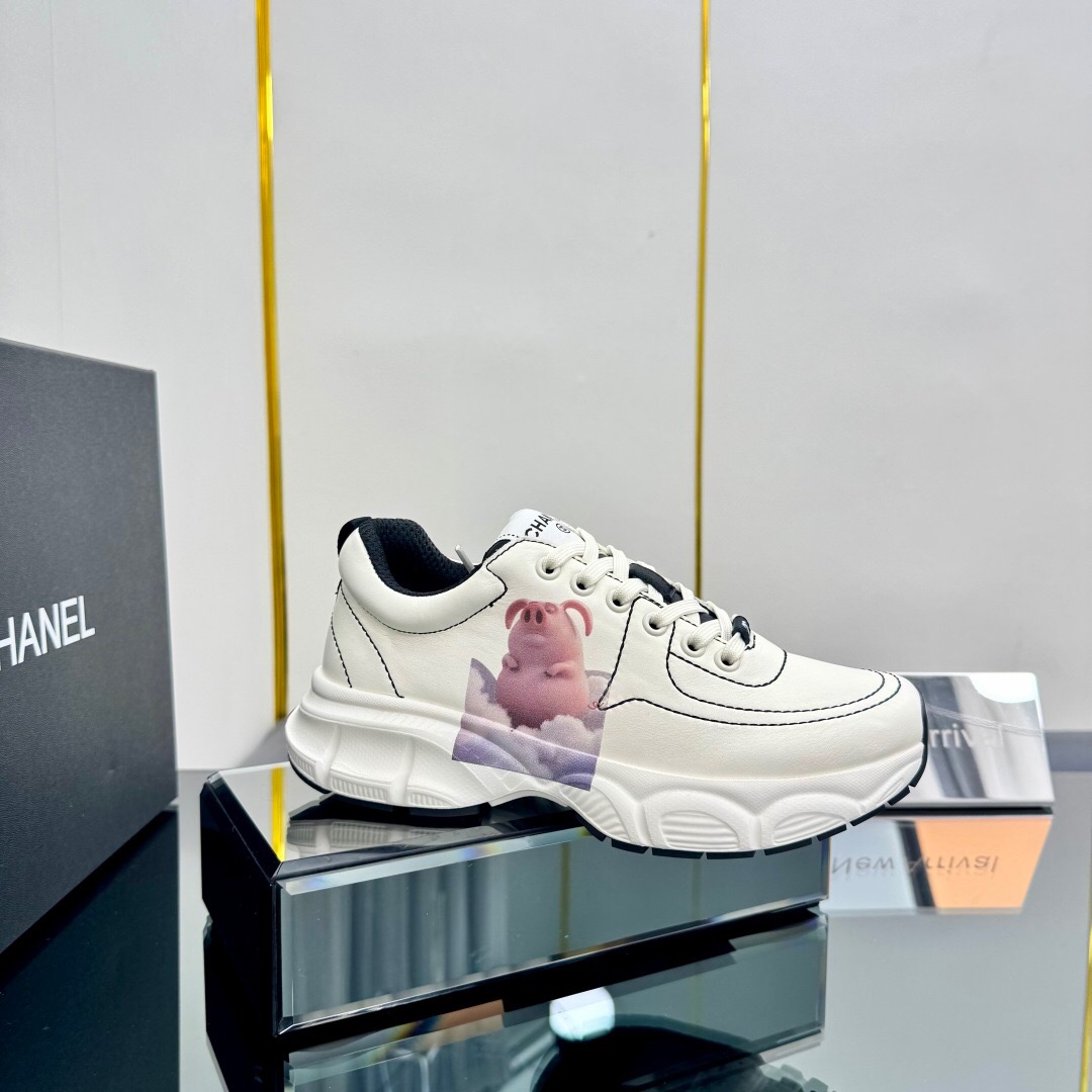 2025 Women Chanel White Leather Sneakers