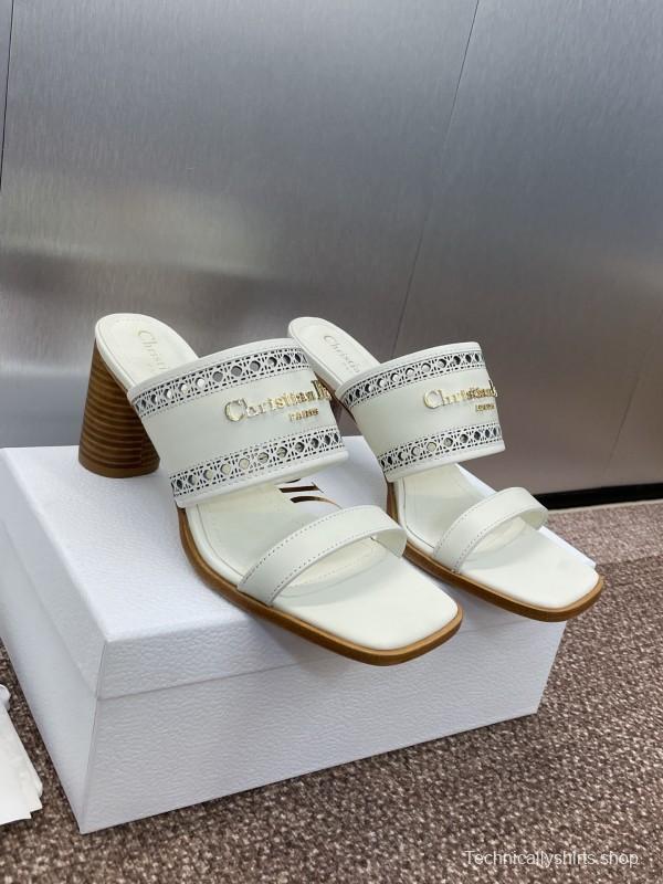 2025 Women Dior White Leather Slide Sandals