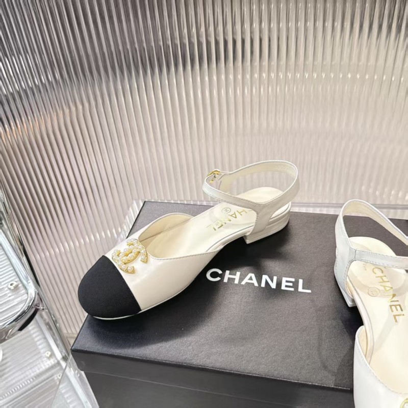 2025 Women Chanel White Black Leather Slingback Flats