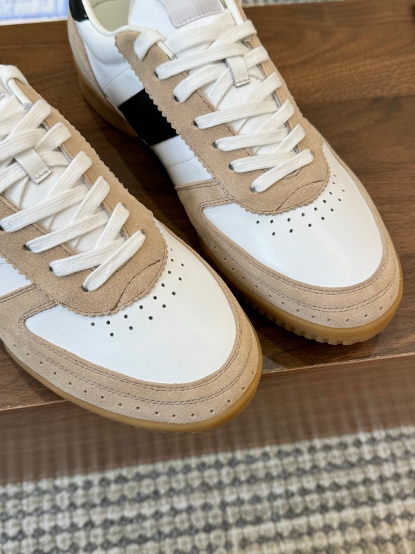 2025 Unisex TOM FORD White Black Beige Leather Suede Sneakers LY00360