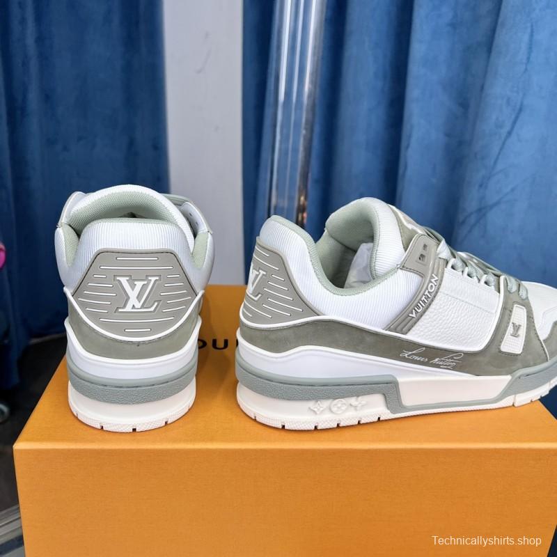 2025 Unisex Louis Vuitton White Grey Leather LV Trainer