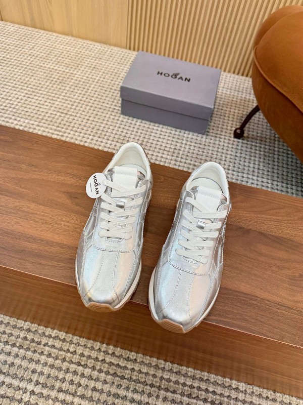 2025 Unisex HOGAN Silver Leather Sneakers