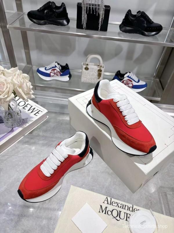 2025 Women Alexander McQueen Red Black Leather Suede Sneakers LY00340