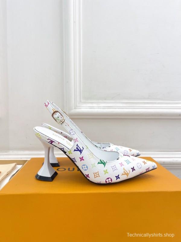 2025 Women Louis Vuitton White Multicolor Leather Heels KFY00280