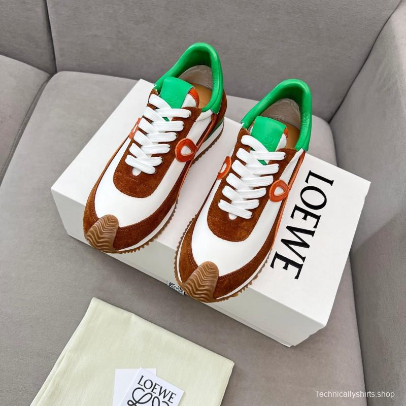2025 Unisex Loewe Brown White Orange Green Leather Suede Sneakers LY00270