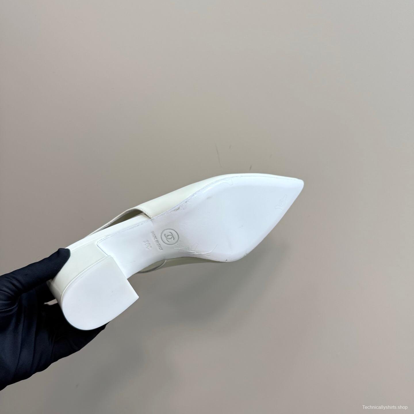 2025 Women Chanel White Patent Leather Slingback Pumps