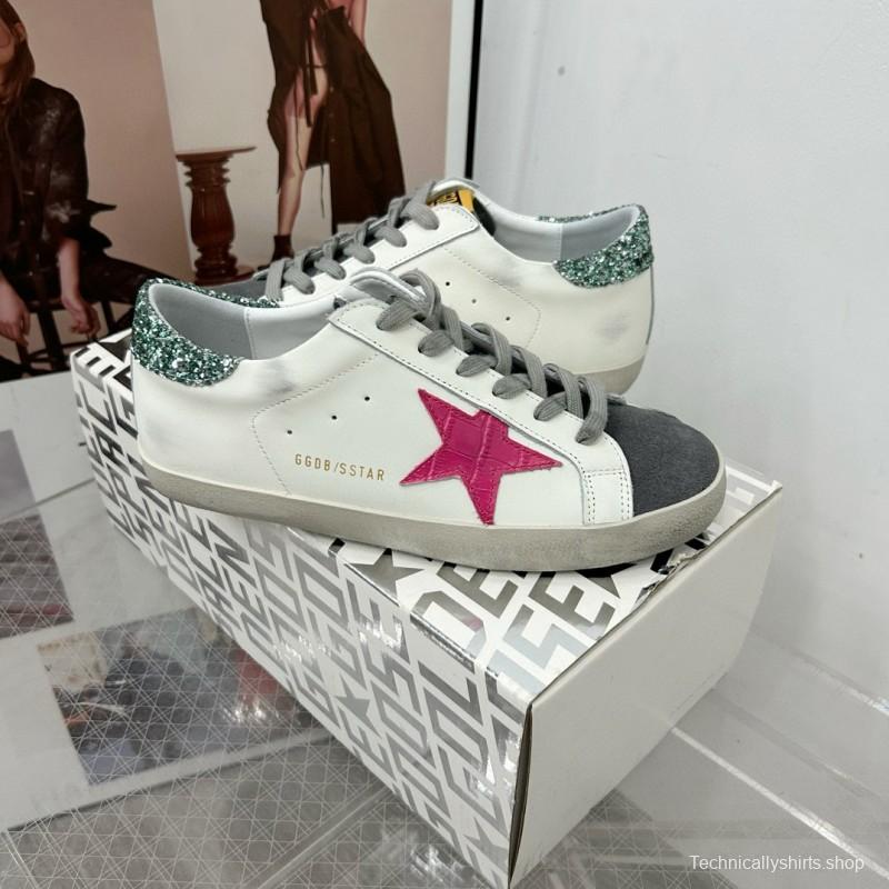 2025 Women GGDB White Pink Grey Glitter Leather Suede Sneakers