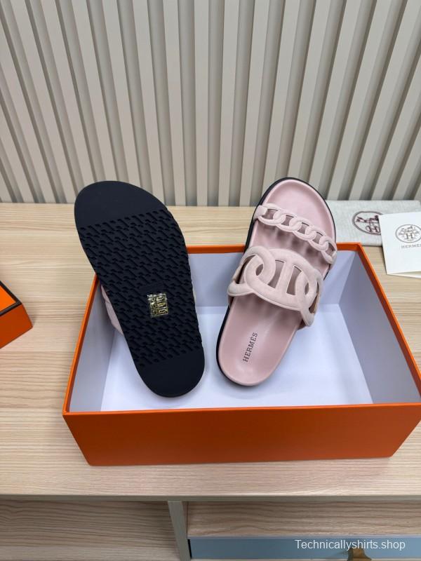 2025 Slippers Hermès Pink Suede Slippers