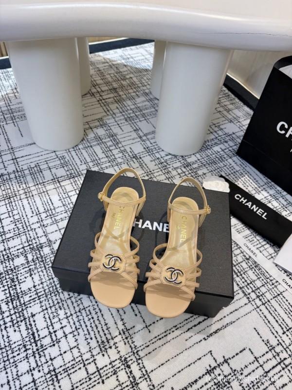 2025 Women Chanel Beige Leather Sandals LY00270