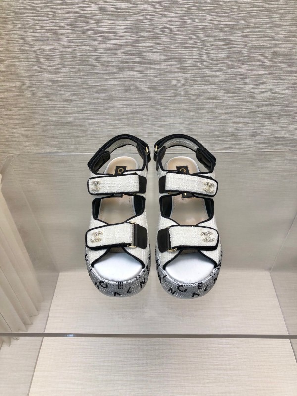 2025 Women Chanel White Black Leather Sandals Platform LY00330
