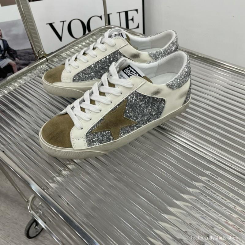 2025 Women GGDB Silver White Suede Leather Sneakers