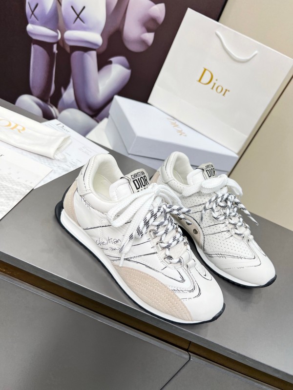 2025 Women Dior White Beige Leather Suede Sneakers KFY00290