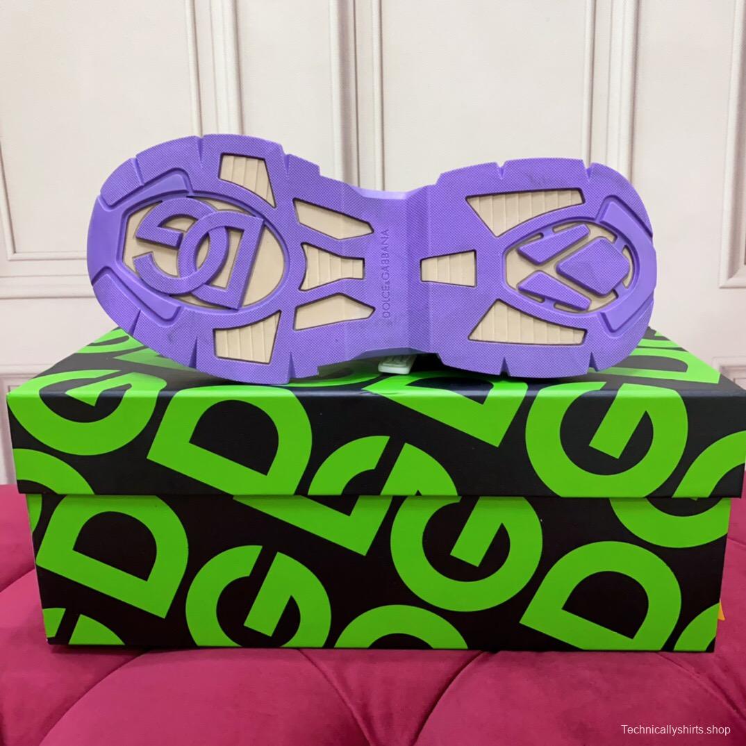 2025 Women Dolce & Gabbana White Purple Beige Mesh Leather Sneakers LY00340