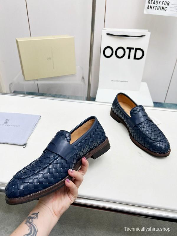 2024 Men Brunello Cucinelli Navy Leather Loafers MJ00500