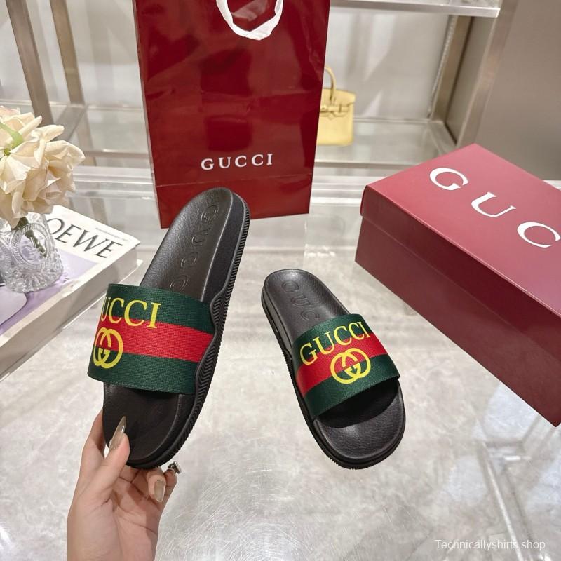 2025 Gucci Green Red Black Rubber Slippers