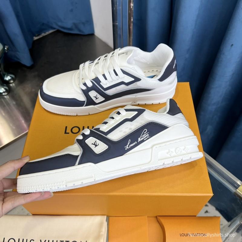 2025 Unisex Louis Vuitton White Navy Leather Trainer