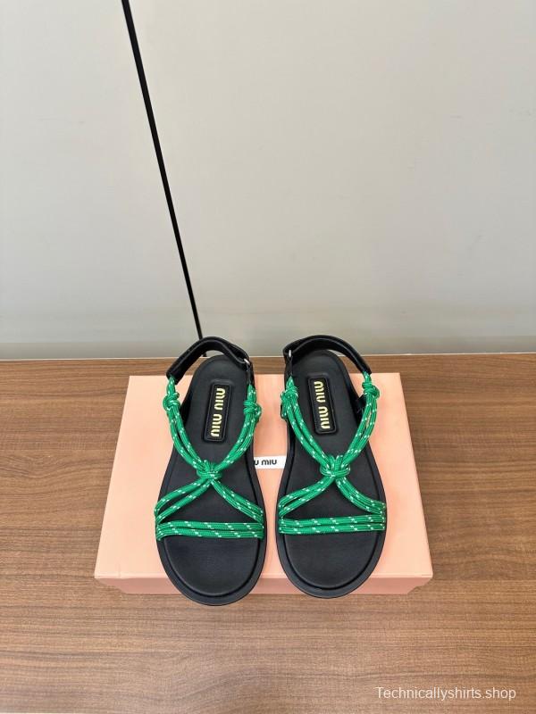 2025 Women Miu Miu Green Leather Sandals