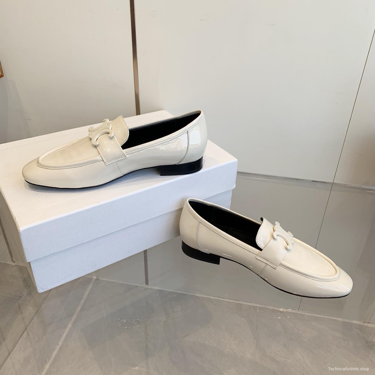 2025 Women Celine White Patent Leather Loafers