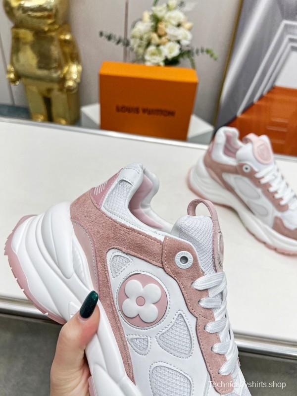 2025 Women Louis Vuitton White Pink Suede Mesh Sneakers LY00340