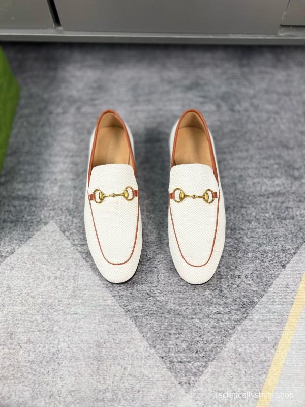 2024 Men Gucci white brown leather loafers MJ00280