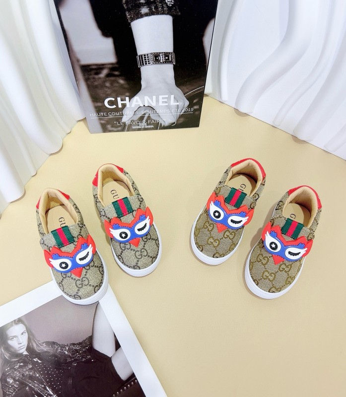 2024 Kids Gucci Brown Red Canvas Slip-On