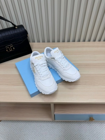 2025 Women Prada White Leather Sneakers