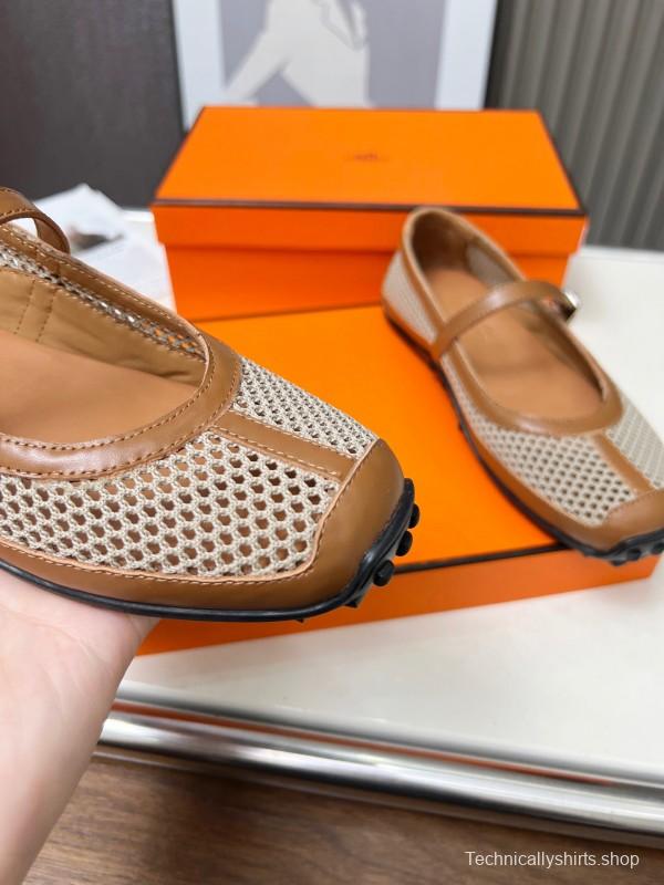 2025 Women Hermès Beige Mesh Leather Mary Jane LY00230