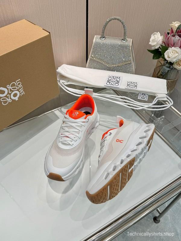 2025 Women Loewe White Orange Mesh Leather Sneakers
