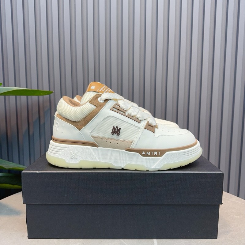 2024 Unisex Amiri White Beige Leather Mesh Sneakers MJ00360